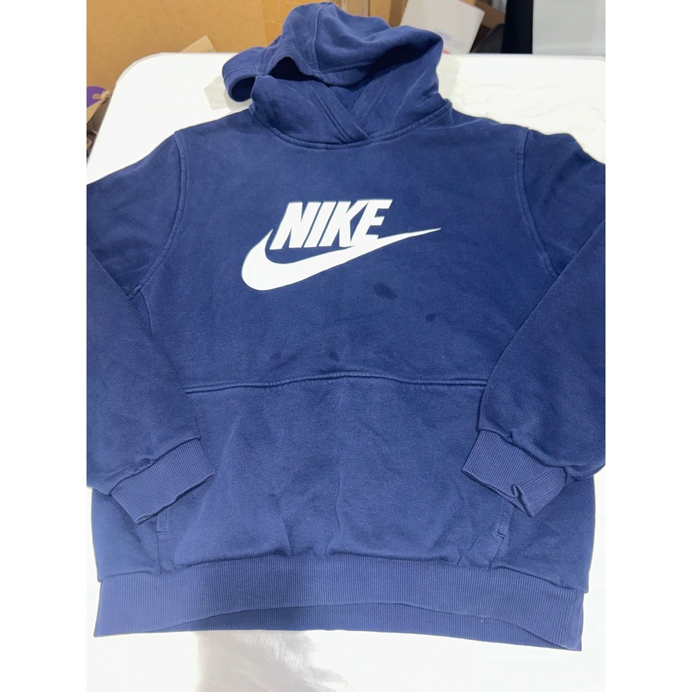 Nike Mens Sportswear Futura Logo Hoodie Navy Blue Pullover Fleece Medium - Picture 2 of 6